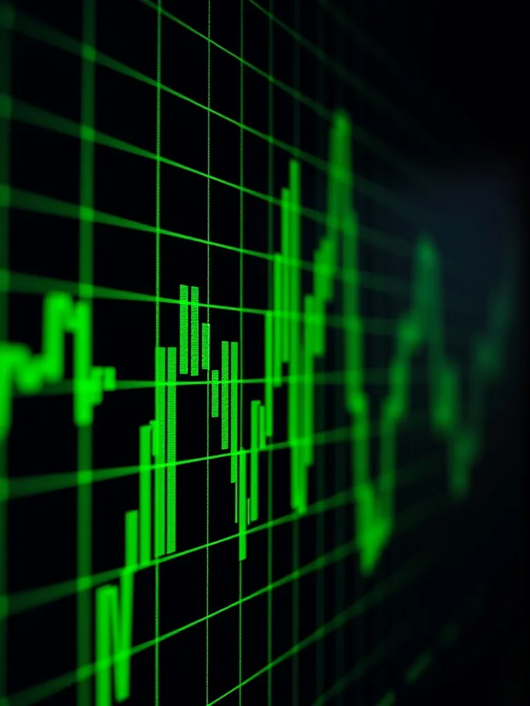 A high-contrast macro shot of digital data charts on a dark